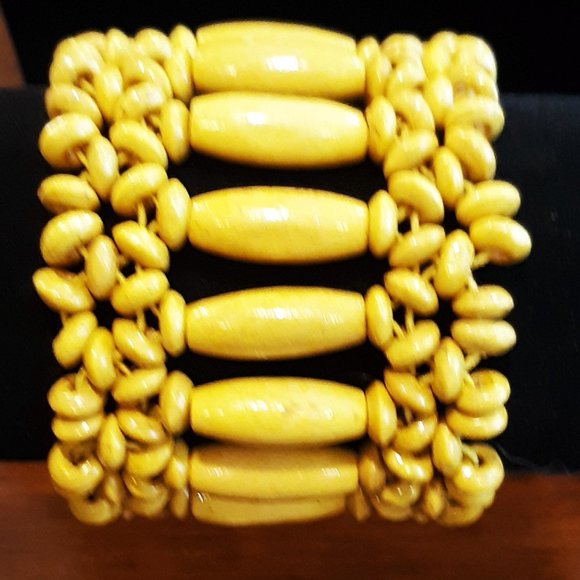 Yellow Wooden Beaded Bracelet with Handmade Pouch - Picture 2 of 3
